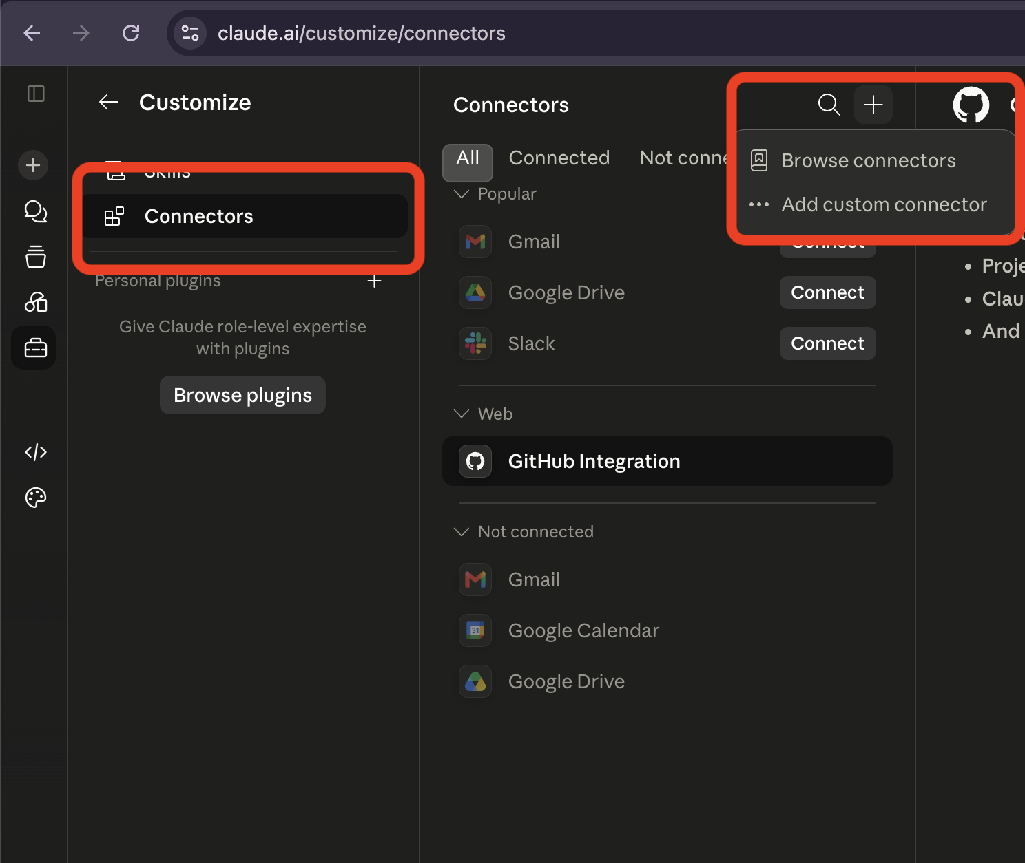 Claude extensions screen, detail settings button