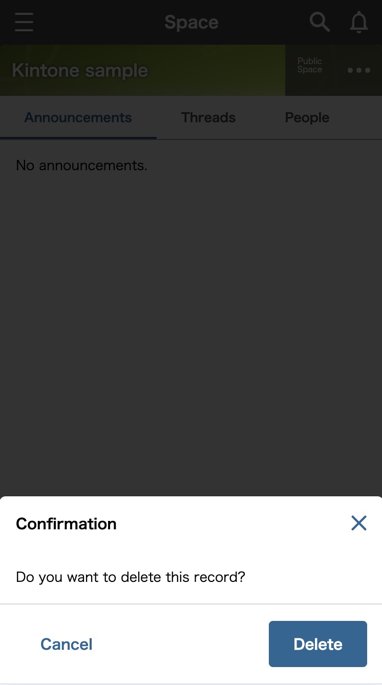Screenshot: Bottom sheet displayed with title, body text, OK button, Cancel button, and Close button