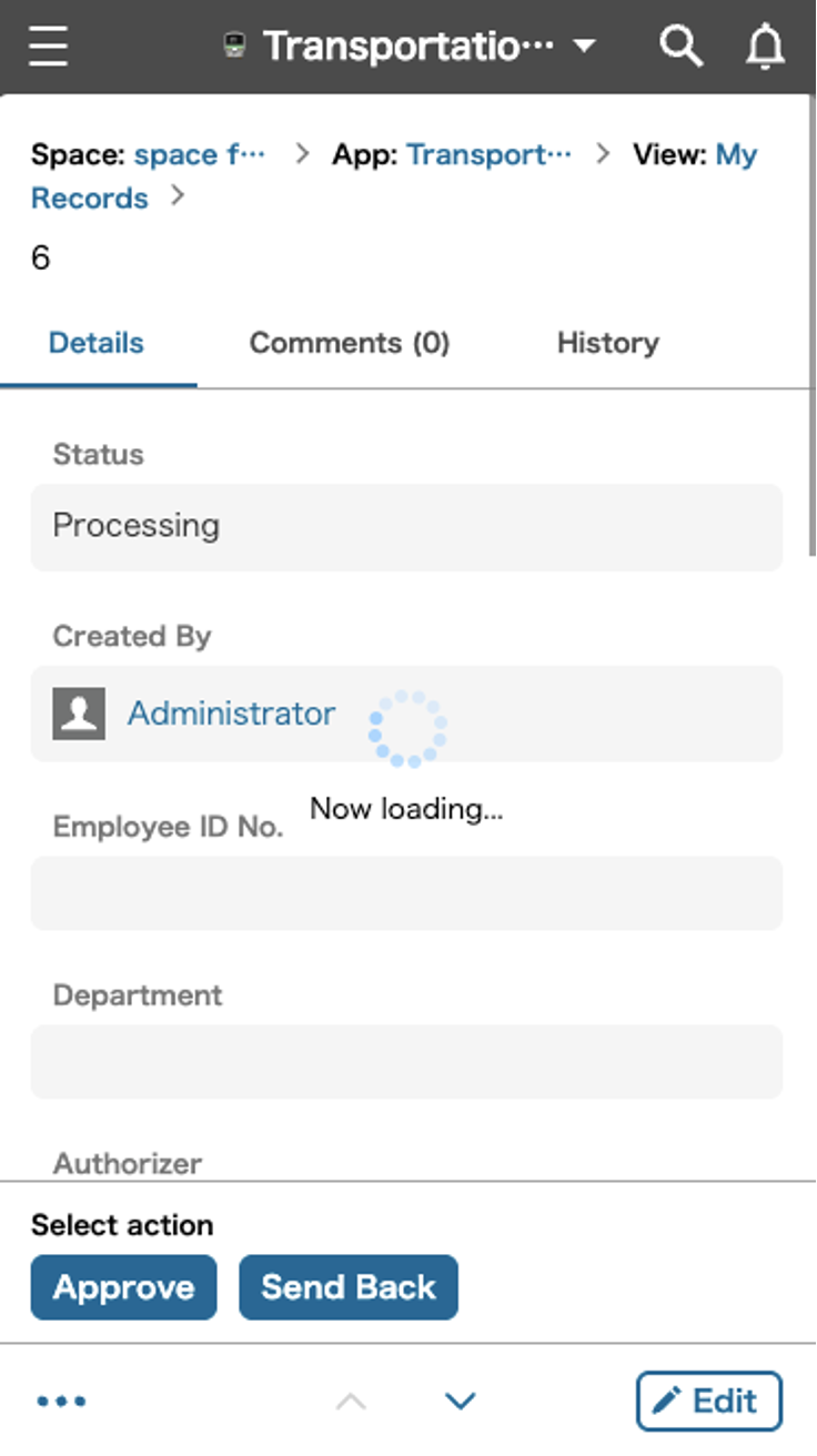 Screenshot: Loading UI on the mobile record details page.