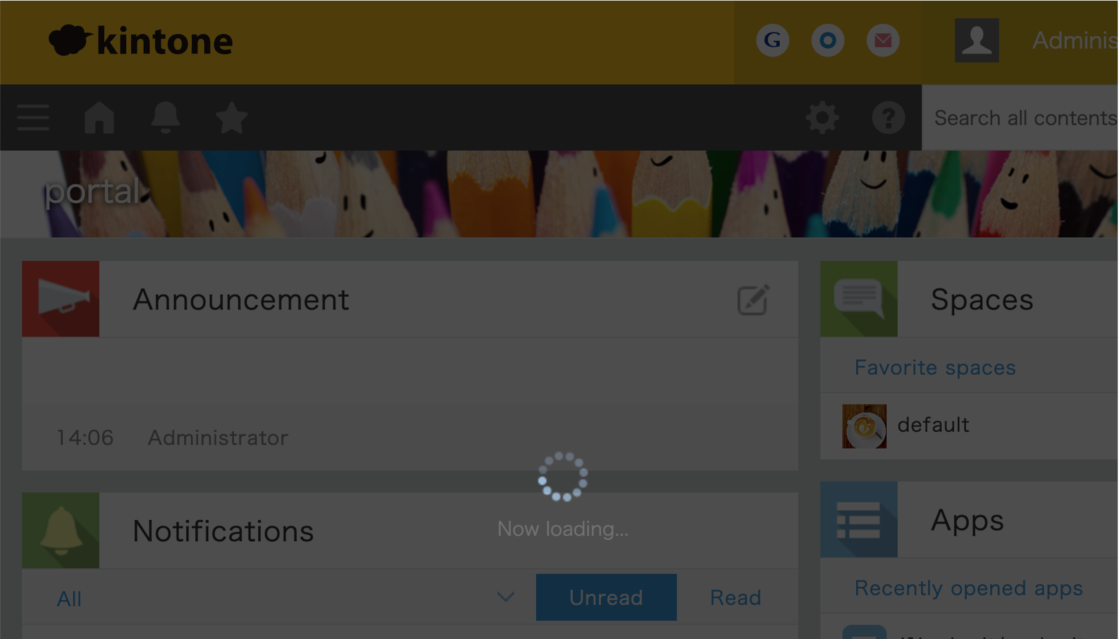 Screenshot: Loading UI on the desktop portal.