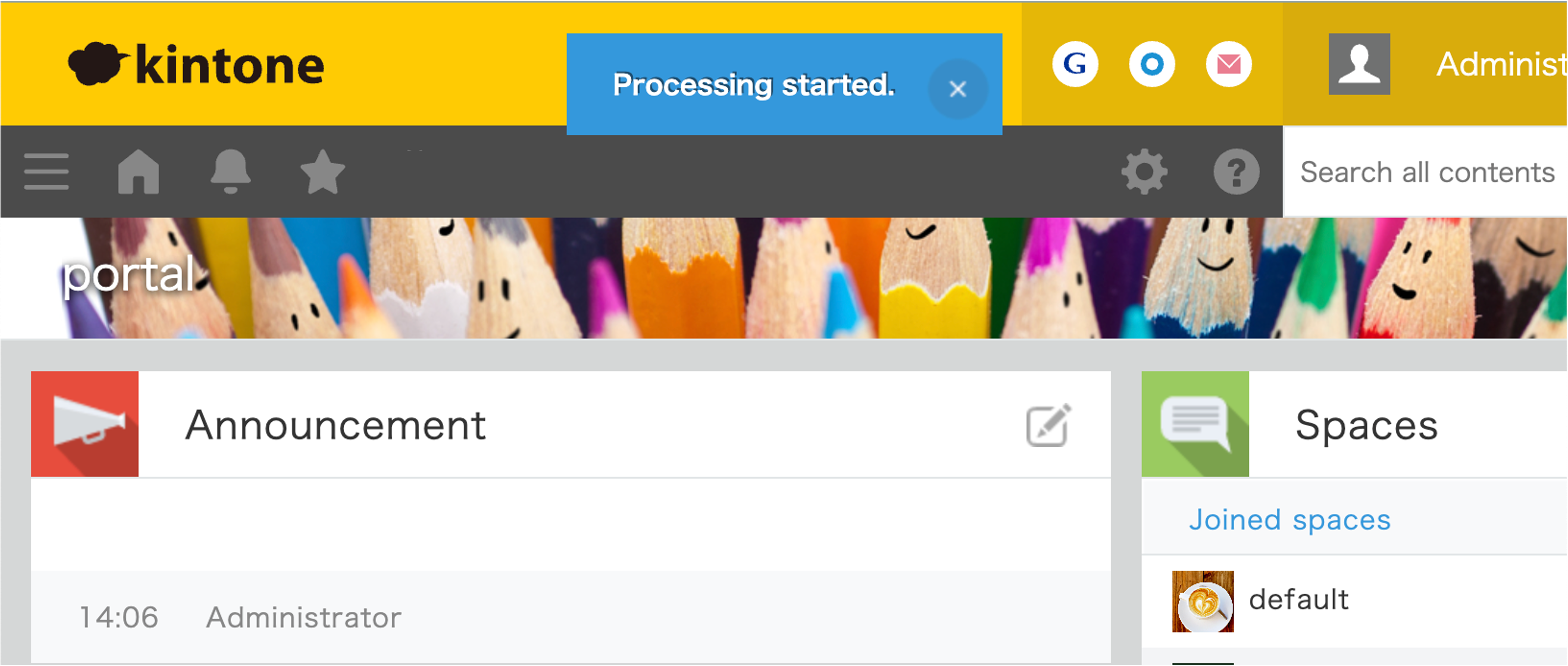 Screenshot: An information message is displayed in blue color-code on desktop portal page.