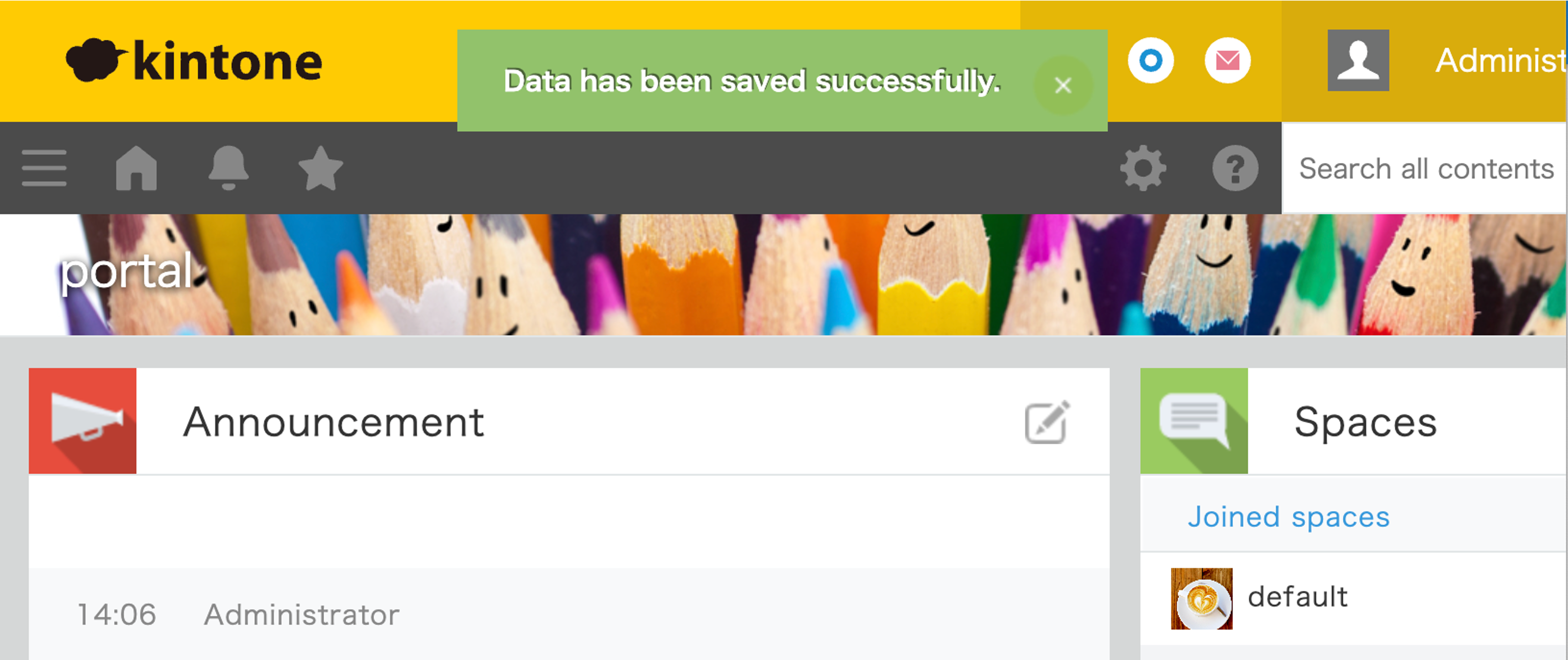 Screenshot: A success message is displayed in green color-code on desktop portal page.