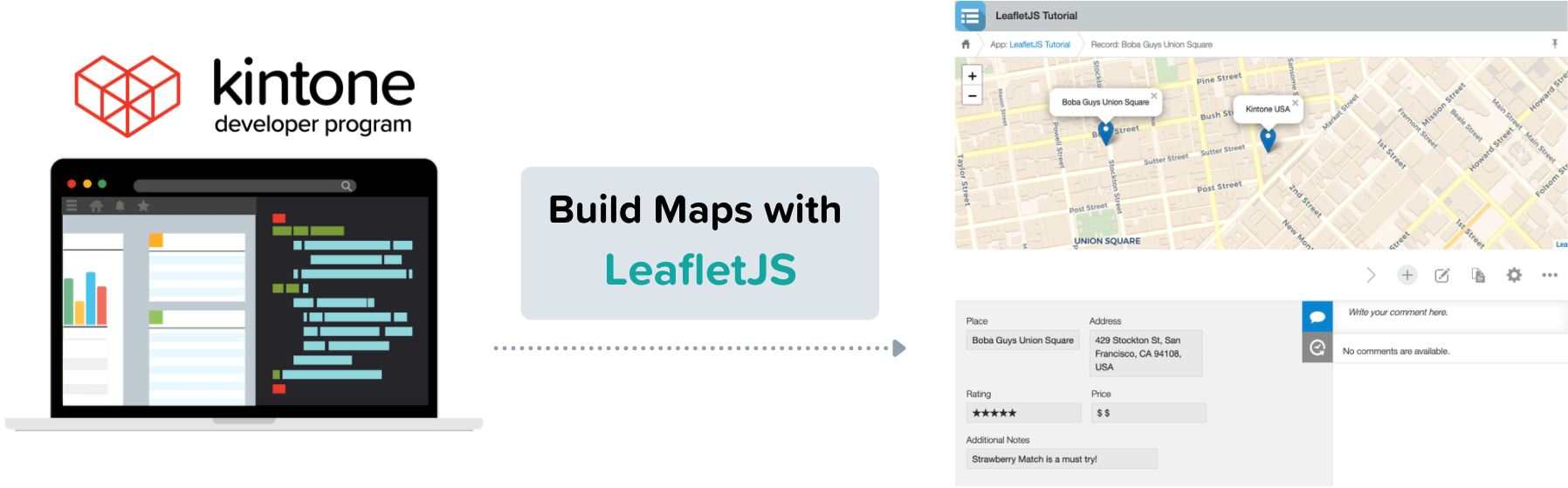 Image: Kintone is integrated with LeafletJS.