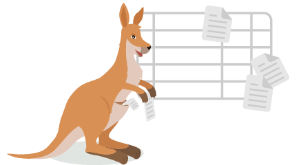 A kangaroo placing files onto a database table.