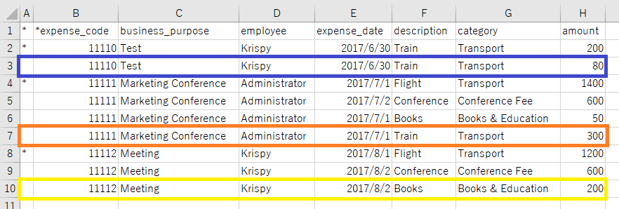 Screenshot: Correctly formatted example CSV contents