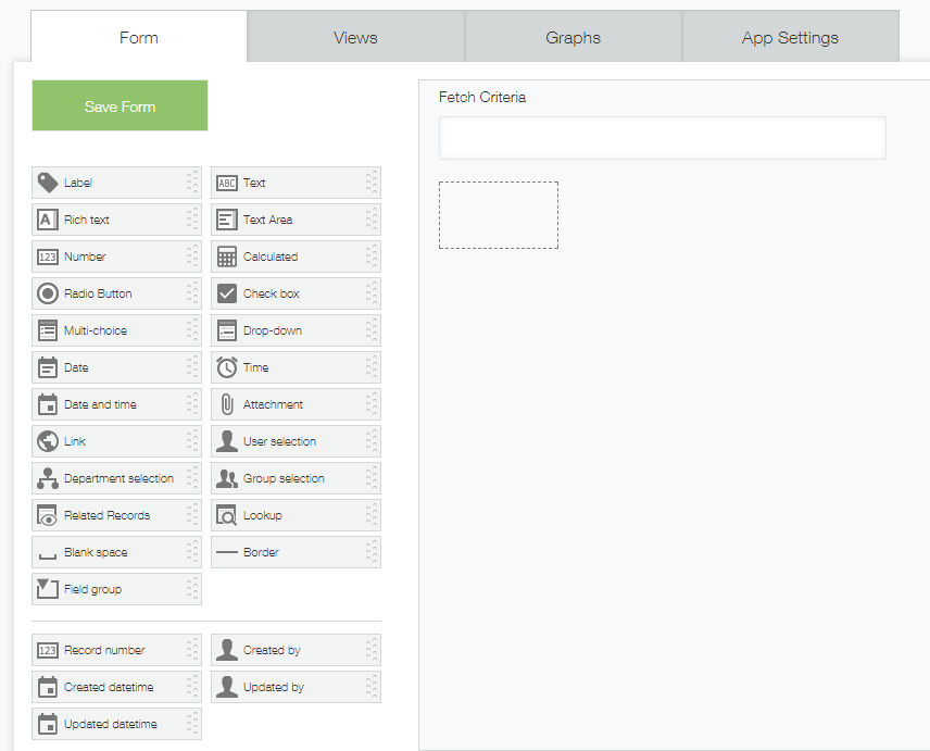Screenshot: The Kintone App field set up needed for the Zendesk plug-in.