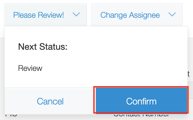 Screenshot: the confirm button to change the process management.