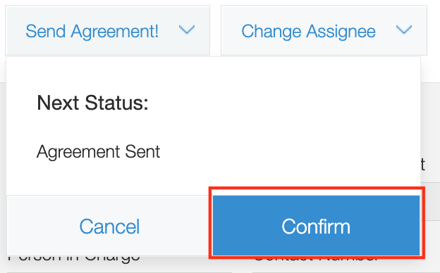 Screenshot: the confirm button to proceed the status.