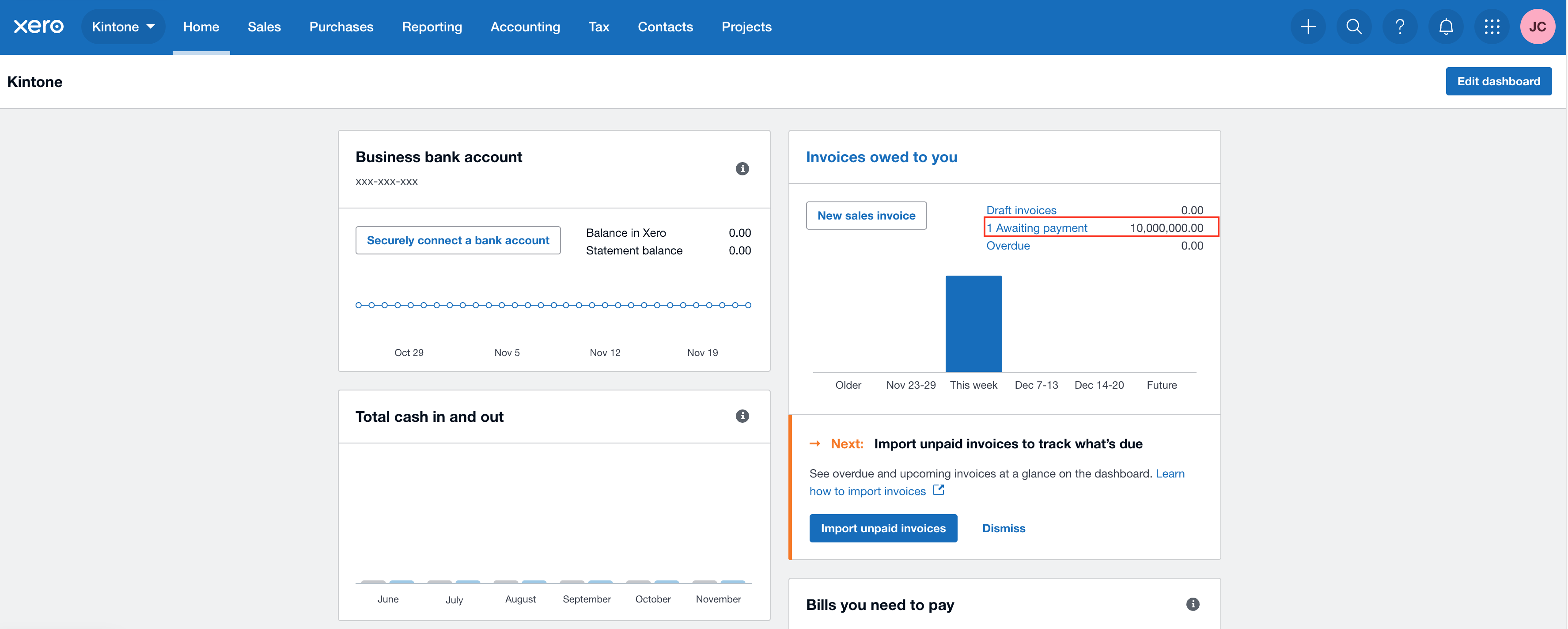 Screenshot: The invoice created in Xero.