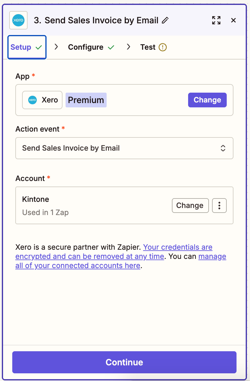Screenshot: Setup Email Invoice in Zapier.
