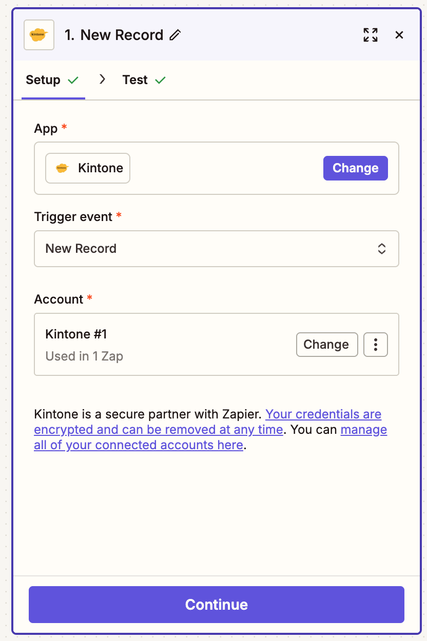 Screenshot: New Record trigger in Zapier.
