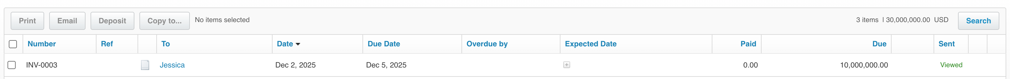 Screenshot: The invoice sent from Xero.