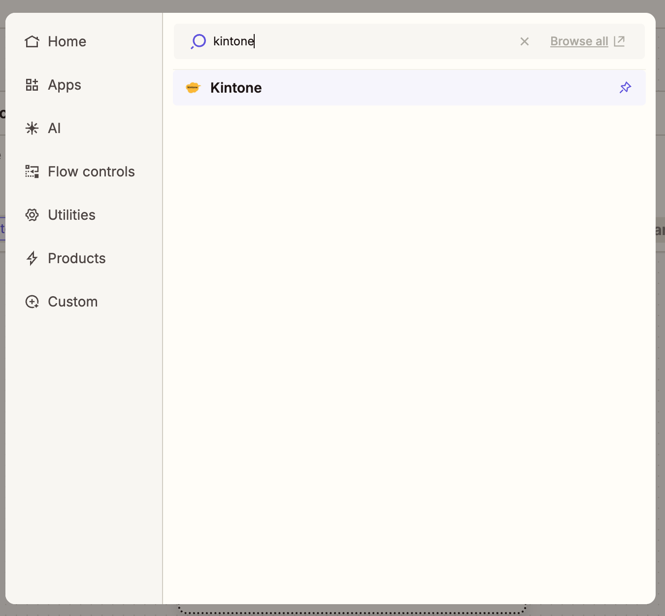 Screenshot: User selects Kintone in Zap.
