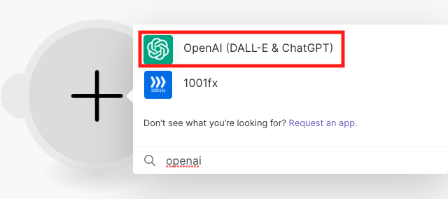 Screenshot: searching openai in the search box.