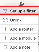 Screenshot: selecting set up a filter.