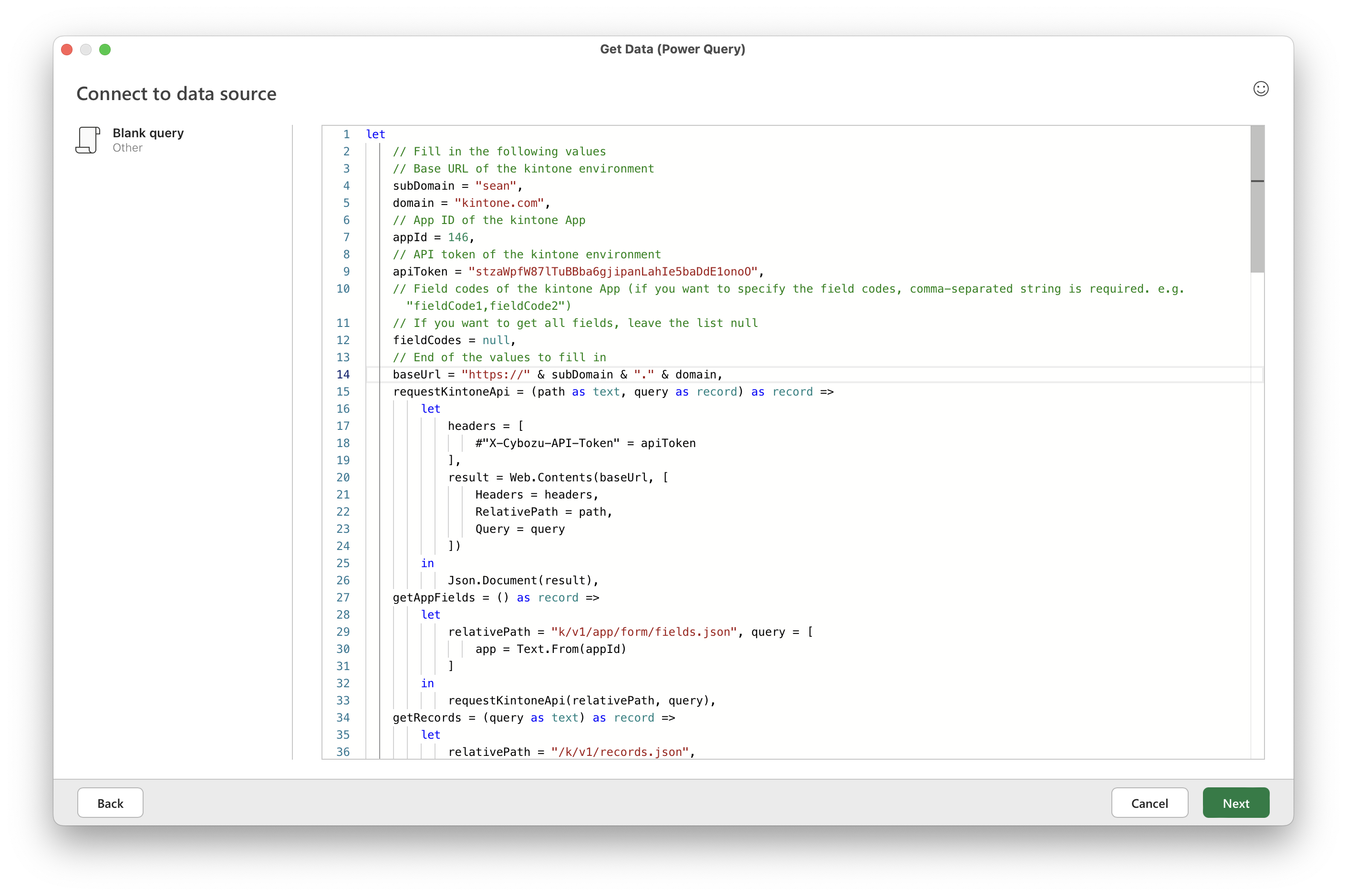 Screenshot: The query editor with code inside.