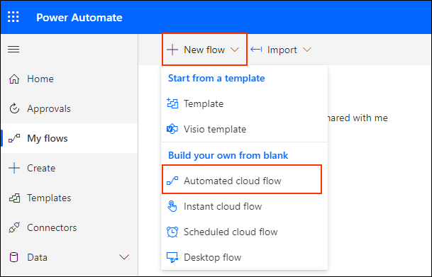 Screenshot: The automated cloud flow button.