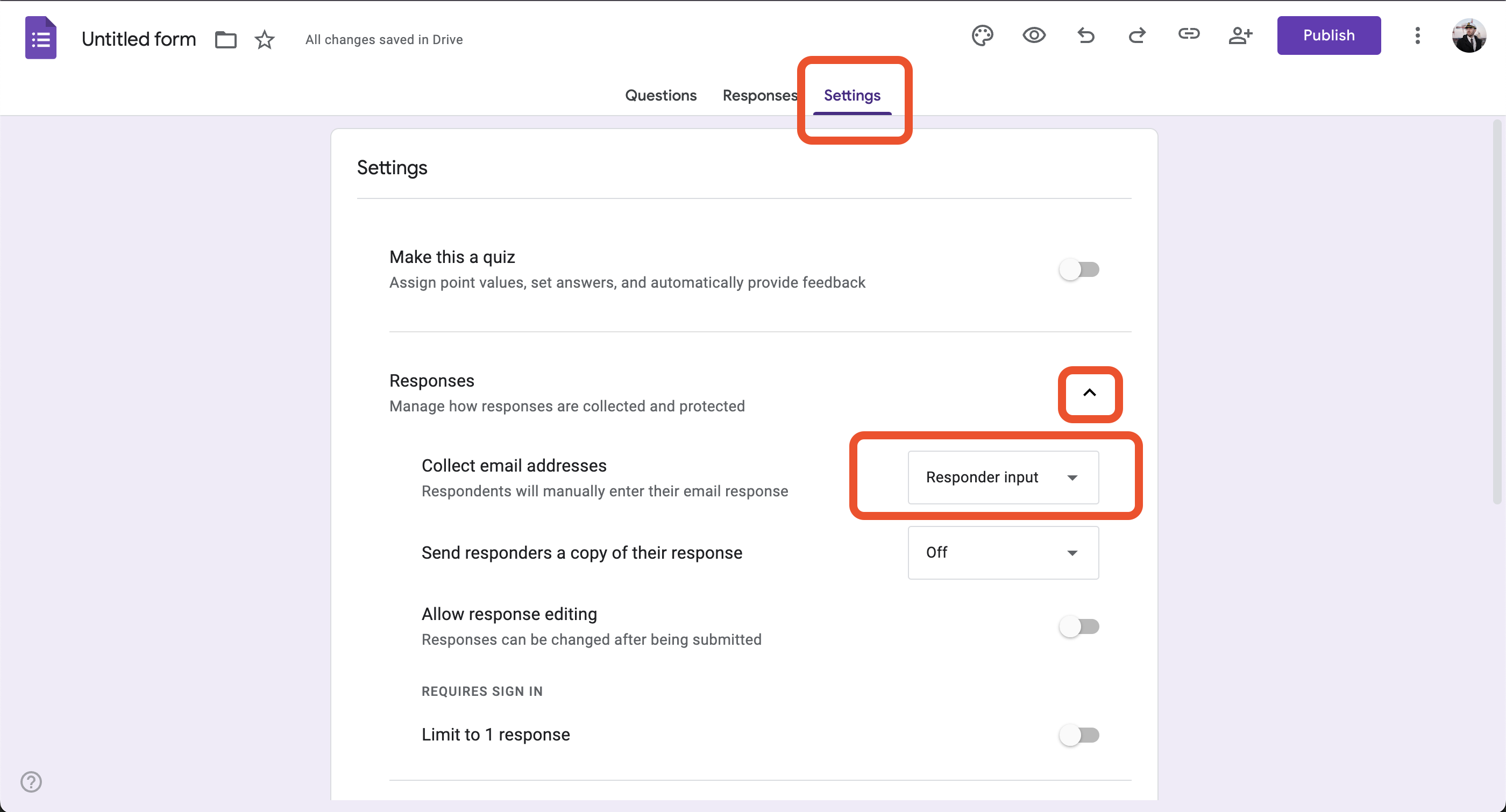 Screenshot: User checks Collect email address