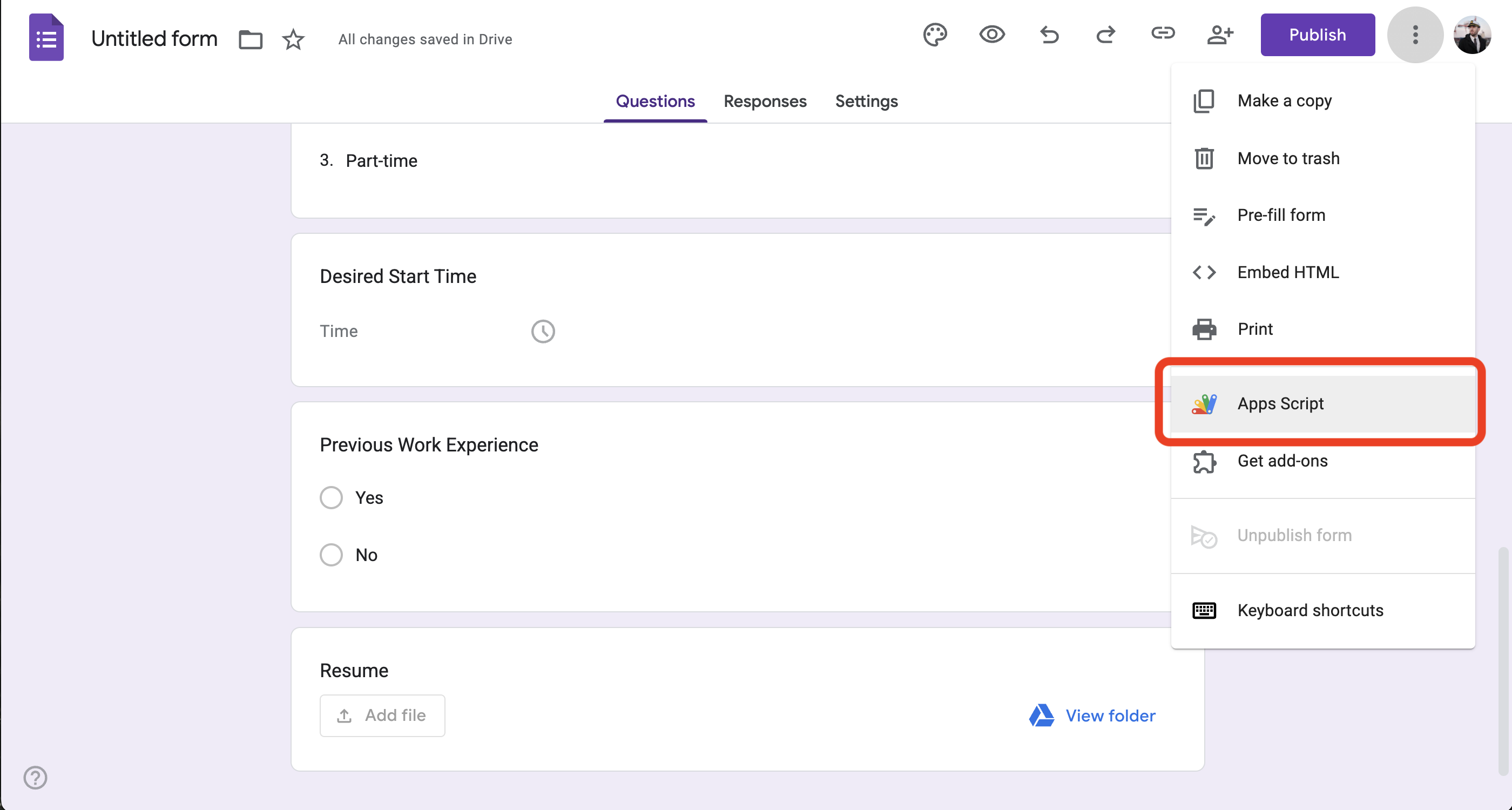 Screenshot: User selects Script editor.