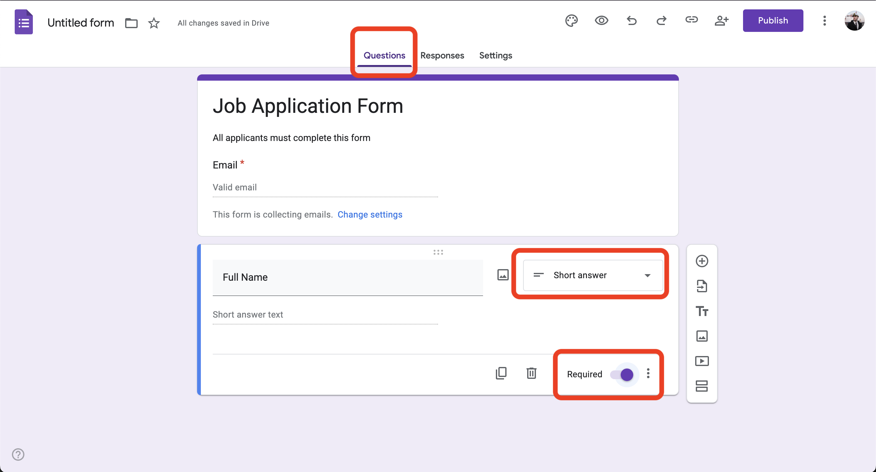 Screenshot: User enters a question in the question field.