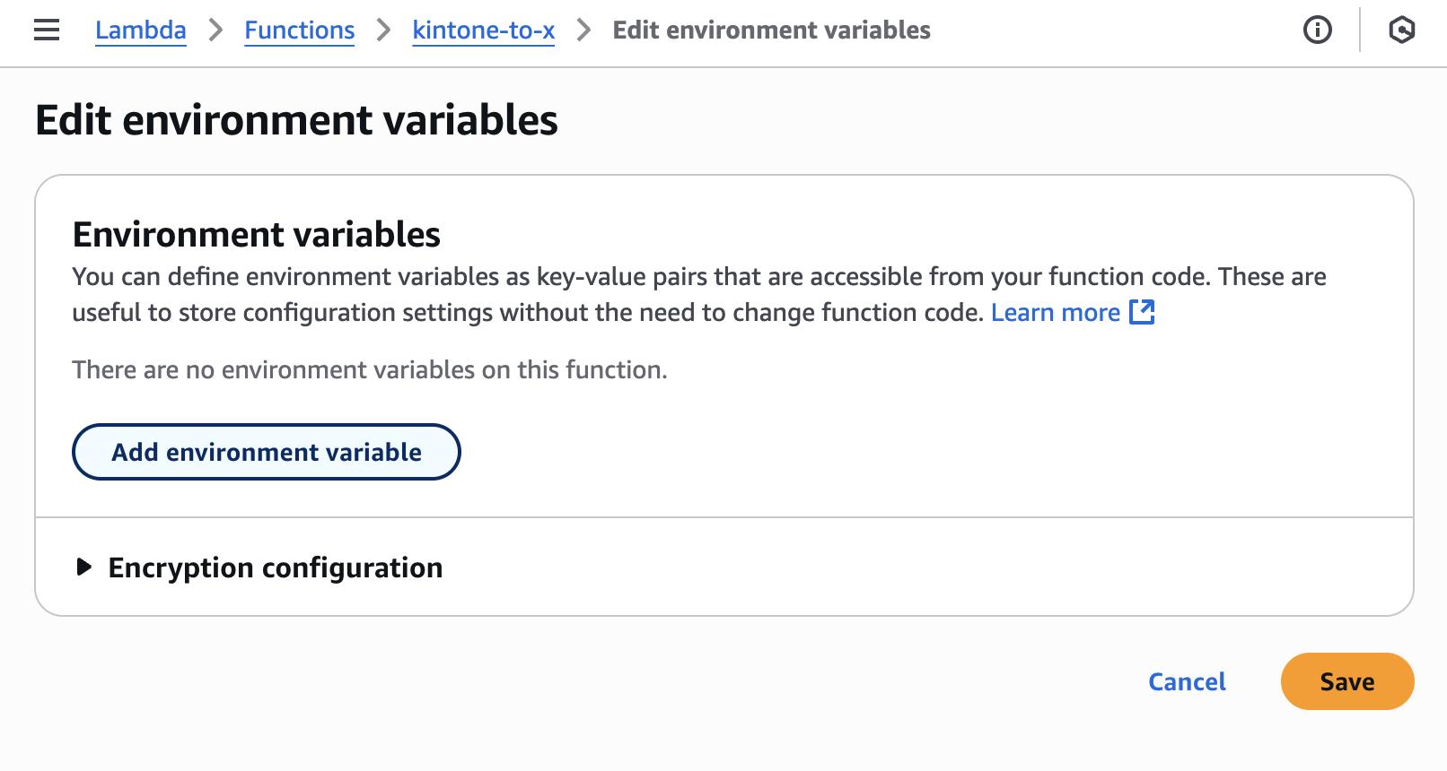 Screenshot: User clicks Add environment variable in AWS.