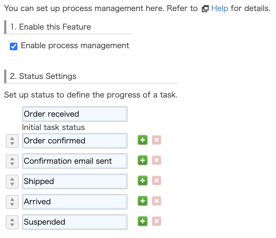 Screenshot: The process management status settings.