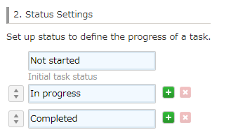 Screenshot: The Status Settings for process management settings in a Kintone App.