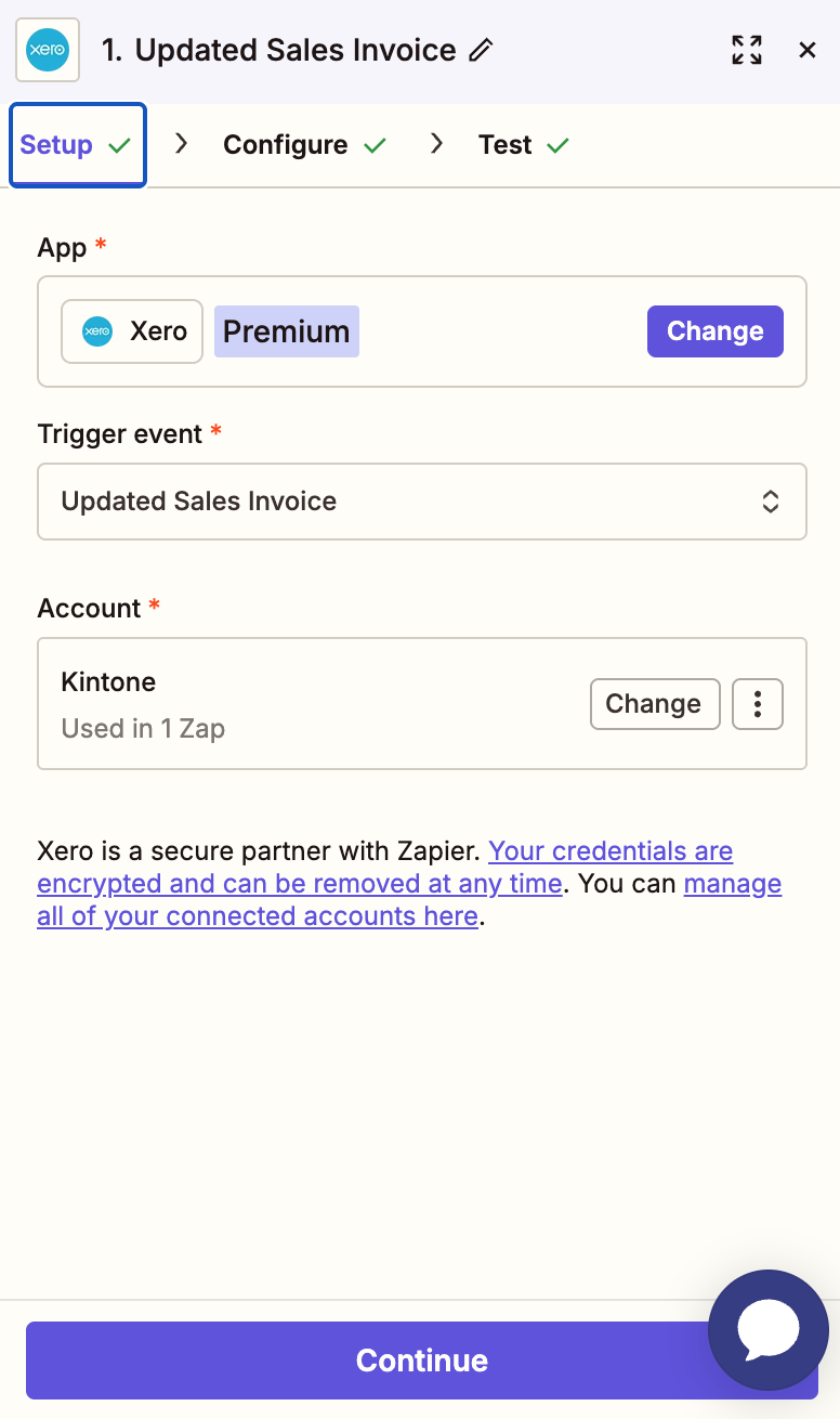 Screenshot: The Updated Sales Invoice trigger in Zapier.