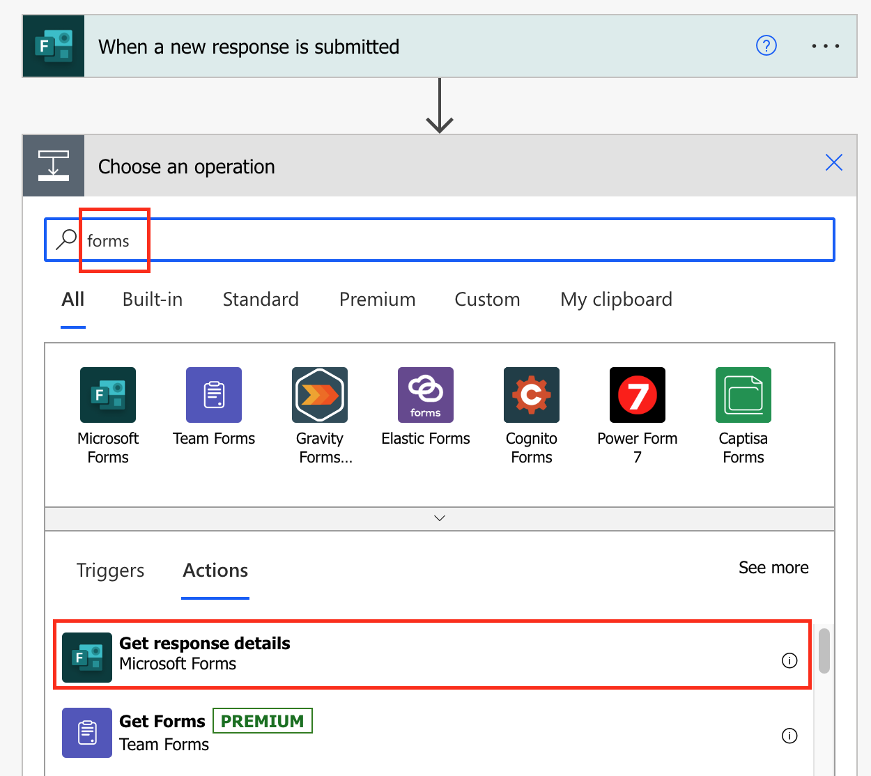 Screenshot: Select Get response details.