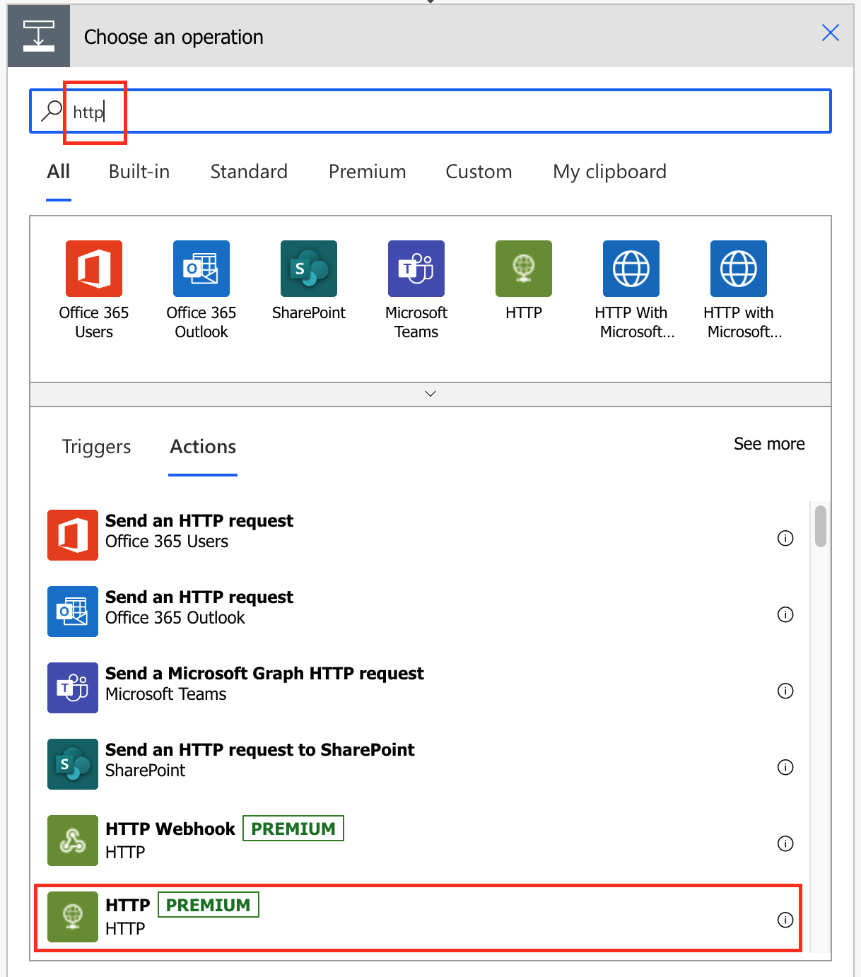 Screenshot: Add an 'HTTP connector'.