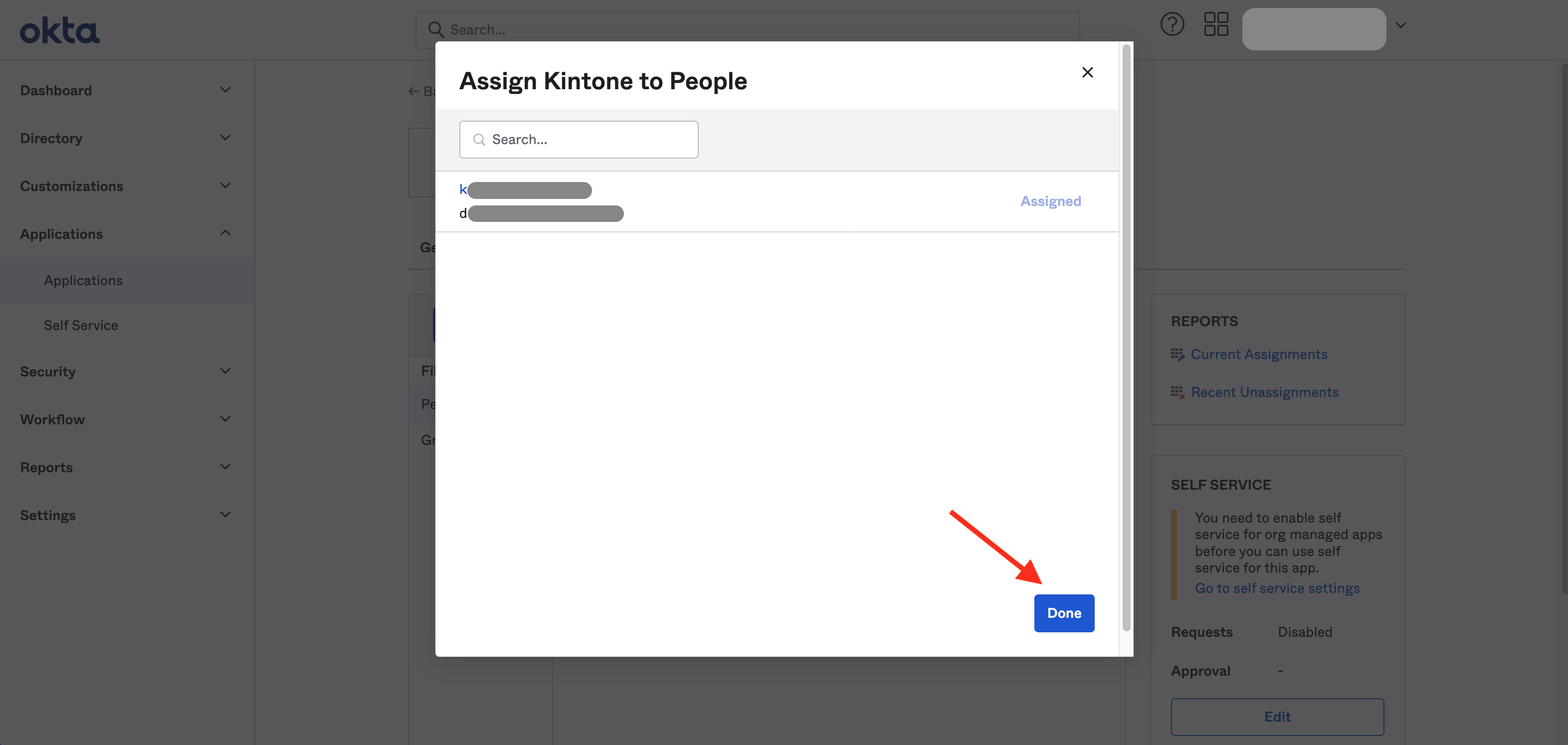Screenshot: The screen of Assign Kintone to People - done