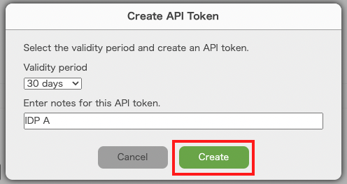 Screenshot: Setting up the details of the API Token.