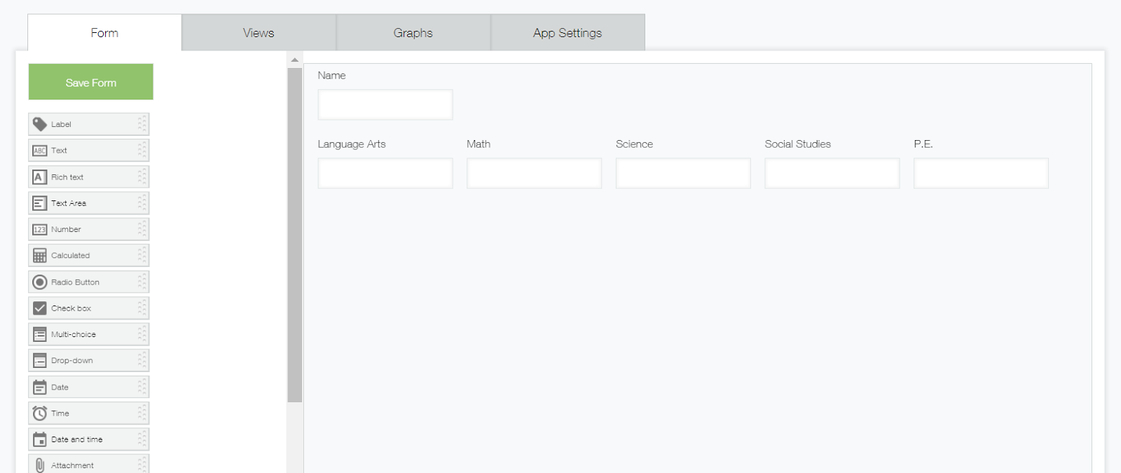 Screenshot: Form setting
