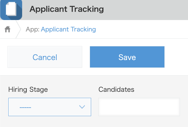 Screenshot: The fields placed into the Applicant Tracking App form.