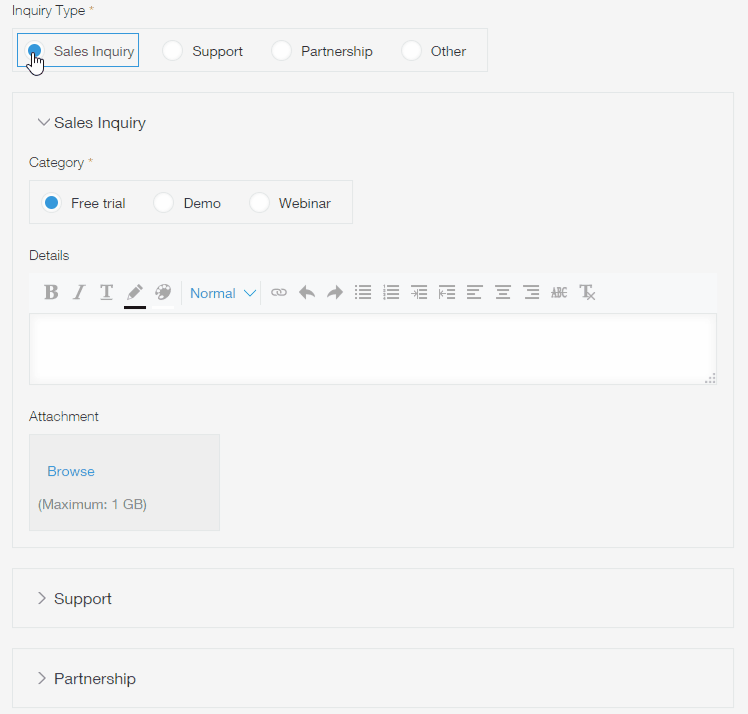 Animated Gif: Users use the radio buttons to open or close fields groups.