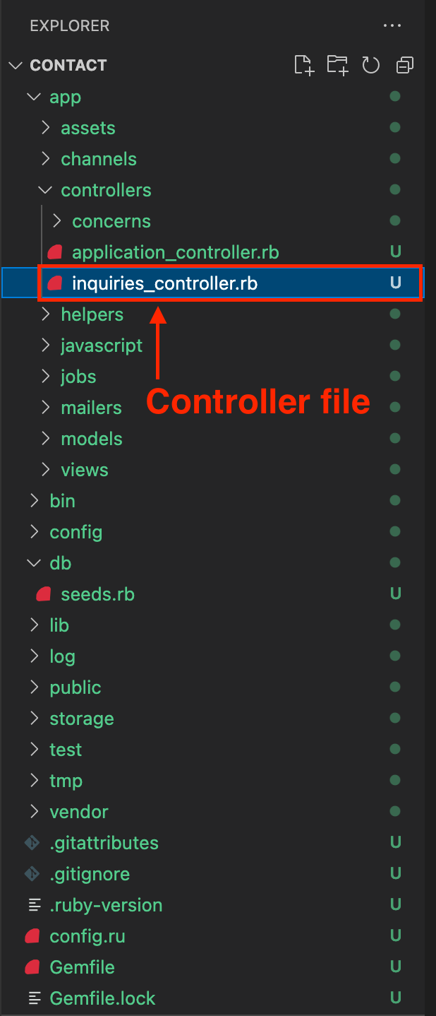 Screenshot: The Controller file within the the controllers directory is highlighted.