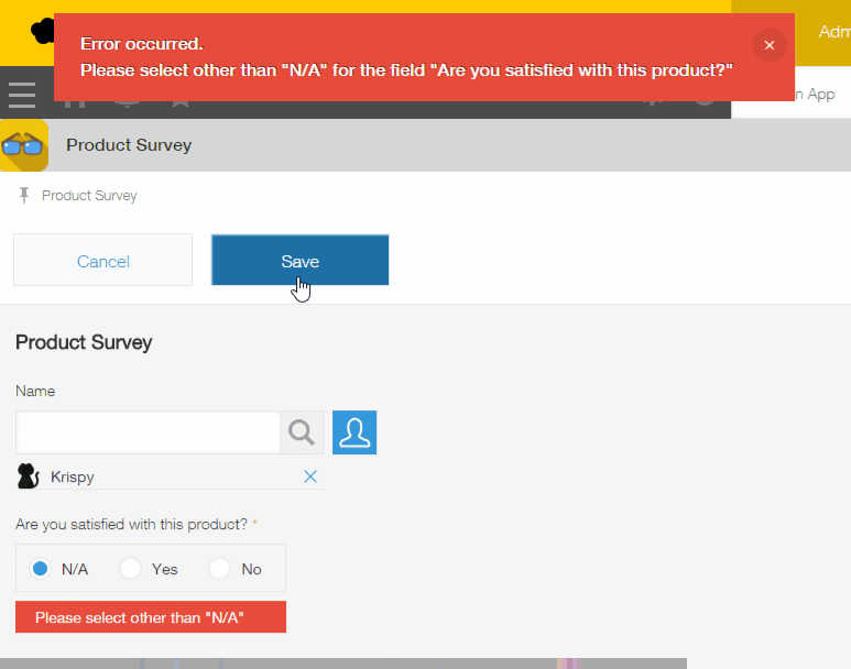 IMAGE: Field Validation within a Kintone App.