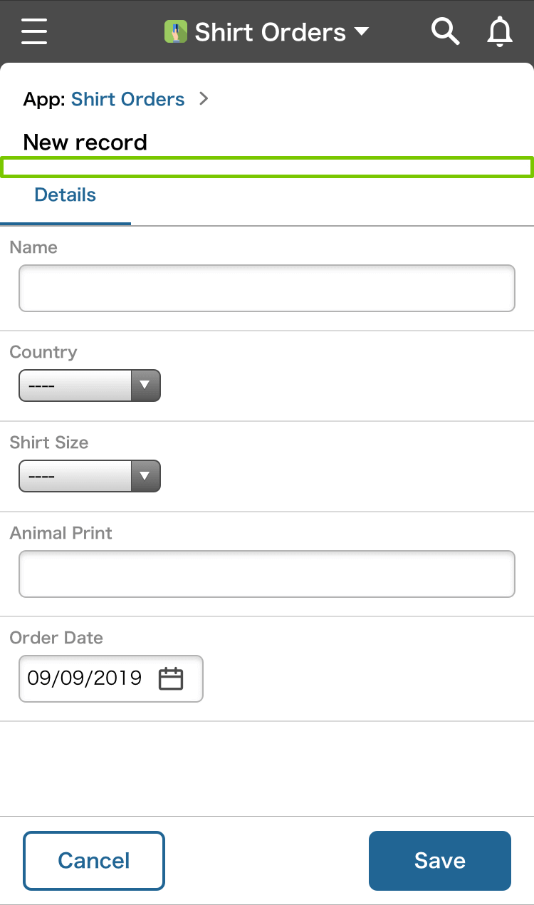 Record Create Page Screenshot