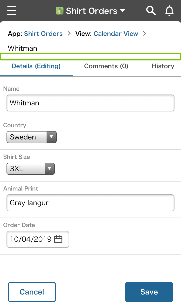 Record Edit Page Screenshot